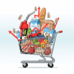 shopping cart with various items where inflation is noticed
