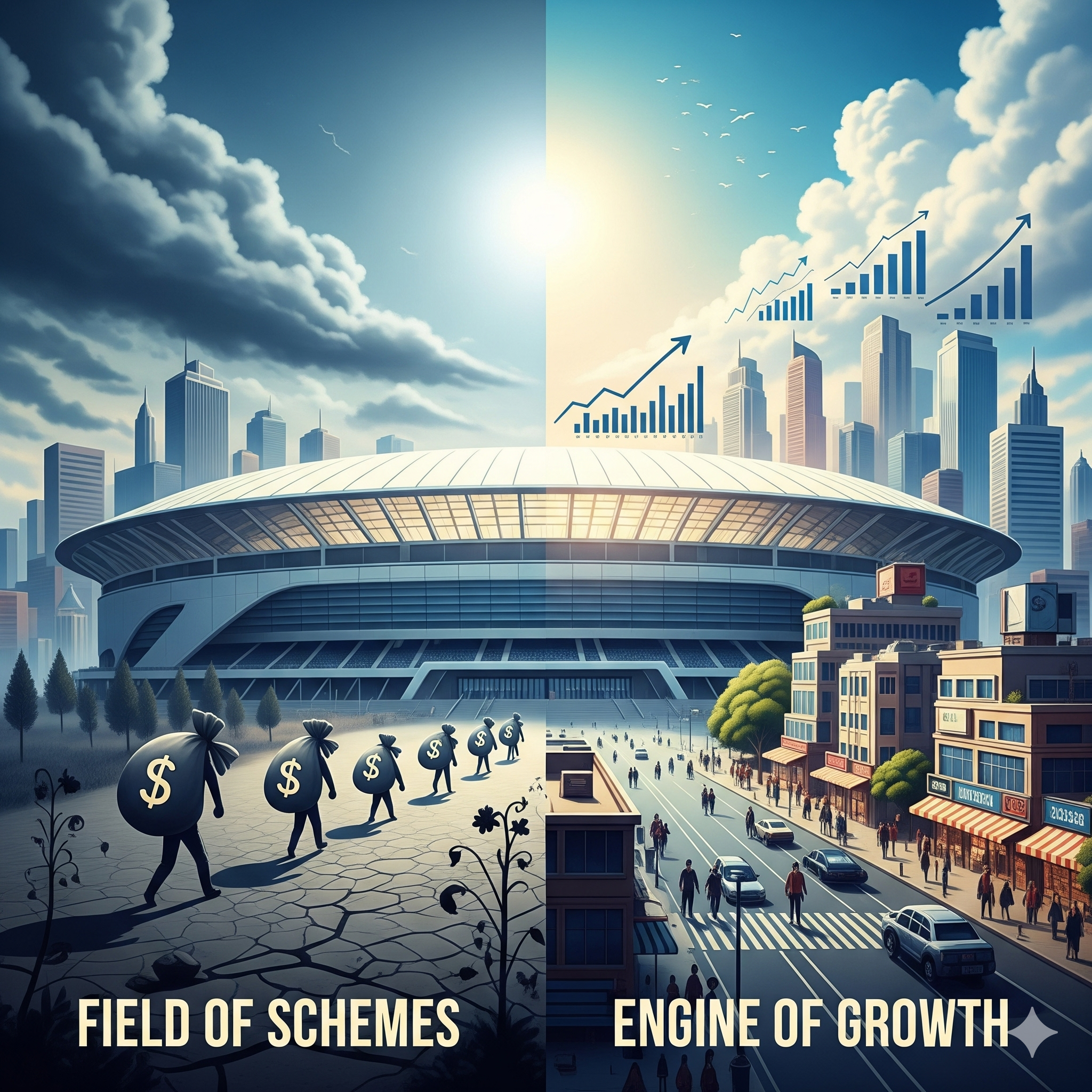 visualization of a stadium and its economic impact or drain