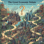 visualization of economic schools of thought as a series of towns