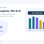 Graphic titled Career Prospects, ROI and AI for best college majors in 2026.
